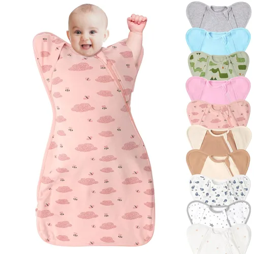 Miniatura 9 de Mantas para envolver de 3 vías con brazos levantados, saco de dormir con las manos arriba, saco de dormir fácil de cambiar pañales para bebés, niños