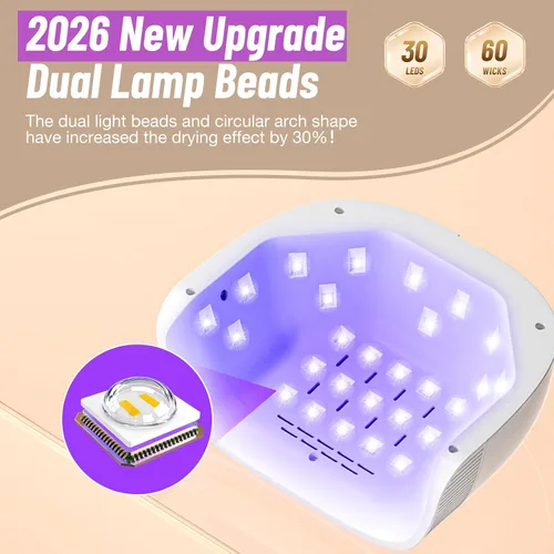 Miniatura 2 de LadyMisty Lámpara de uñas UV, secado rápido, luz UV para uñas de gel con 30 cuentas de lámpara dual, 4 temporizadores, pantalla LCD, luz LED de bajo