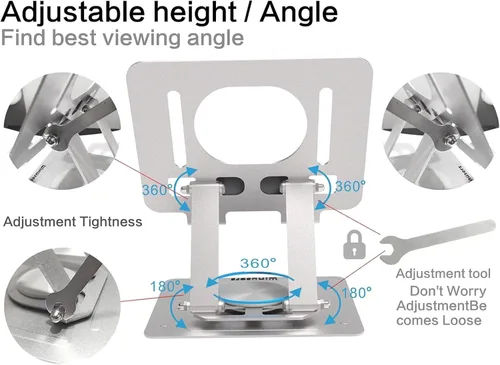 Miniatura 7 de Soporte para tablet para escritorio, soporte ajustable para tableta de escritorio, tableta plegable con base giratoria de 360 grados para iPad Pro