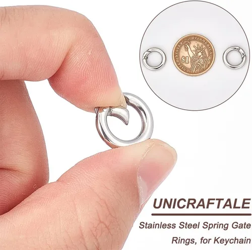 Miniatura 4 de UNICRAFTALE 4 anillos de acero inoxidable para puerta de resorte de 0.59 pulgadas (0.591 in), anillo de llavero de puerta redonda, ganchos redondos