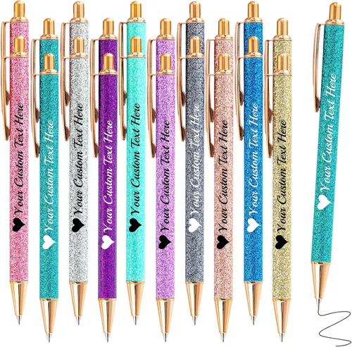 Miniatura 63 de Hasta 100 bolígrafos personalizados a granel con nombre, bolígrafo con purpurina personalizable, logotipo de negocios, mensaje de texto, regalo