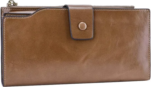 Miniatura 16 de Itslife - Cartera de piel sintética encerada para mujer con bloqueo de identificación de radio frecuencia (RFID), de gran capacidad, encerada
