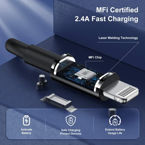 Miniatura 2 de Paquete de 3 cargadores de Apple para iPhone 12 y 11 de 10 pies, [certificado Apple MFi], cable de carga Lightning a USB de 10 pies, cable de carga