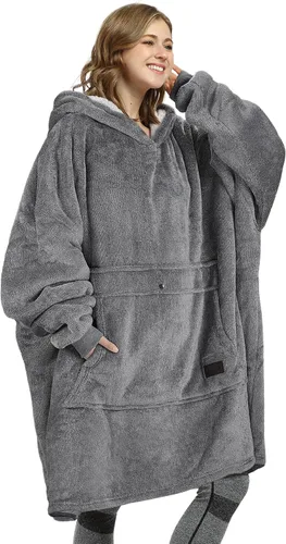 Miniatura 56 de Catalonia Sudadera extragrande tipo manta con capucha, sudadera de sherpa portátil para adultos, hombres y mujeres