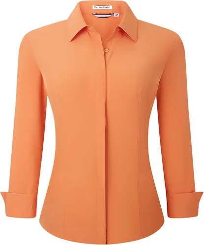 Miniatura 12 de Esabel.C Camisas de manga larga con botones para mujer, ajuste regular, blusa de trabajo elástica