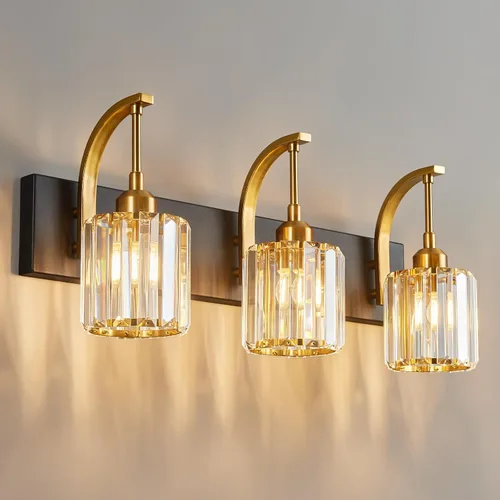Miniatura 45 de Luces de tocador de cristal de 3 luces negras para tocador de baño, modernas lámparas de baño de cristal sobre espejo de 23.62 pulgadas de largo