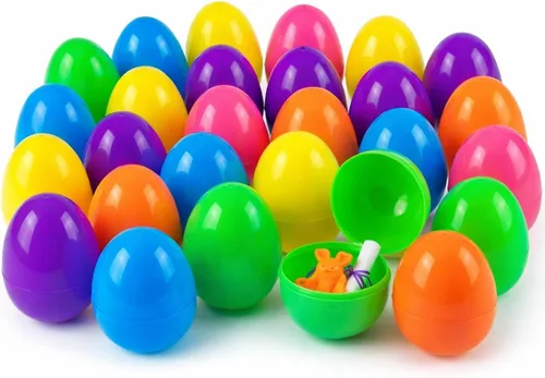 Miniatura 10 de ROSAUI Paquete de 36 huevos de Pascua grandes rellenables (3.5 pulgadas), huevos de plástico de fondo plano con cintas, decoración colgante