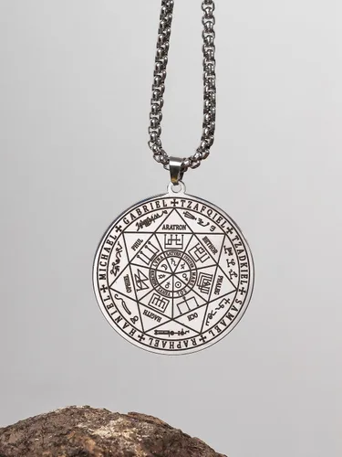 Miniatura 2 de HAQUIL Stainless Steel Seal of The Seven Archangels Medallion Pendant Necklace, Box Chain, Jewelry Gift for Men and Women