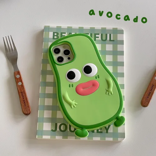Miniatura 5 de Funda 3D de hombre aguacate para iPhone 13/iPhone 14 de 6.1 pulgadas, diseño de dibujos animados de lindo personaje Kawaii divertido