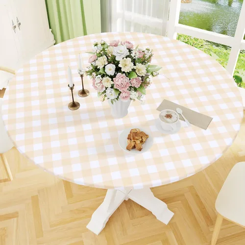Miniatura 15 de Smiry - Mantel redondo de picnic de vinilo elástico impermeable con respaldo de franela, mantel de vinilo ajustable para mesas de 31-35 pulgadas