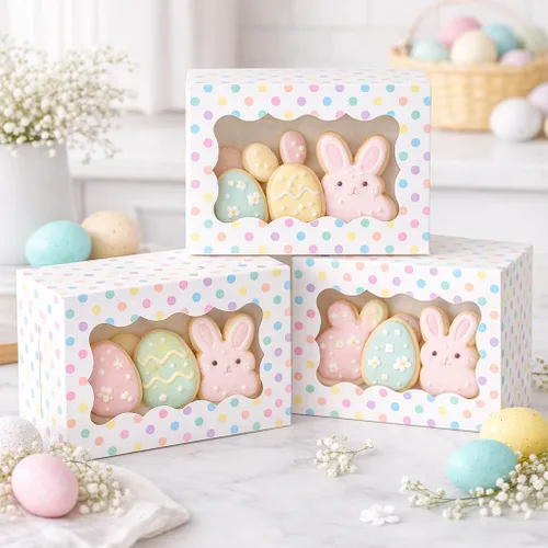 Miniatura 2 de Perfect Occasion Cajas de galletas de lunares, paquete de 12 unidades, cajas de galletas de lunares pastel con ventana, para Pascua, cumpleaños
