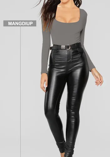 Miniatura 142 de MANGDIUP Body esencial para mujer, cuello redondo, manga larga, ajustado, elástico, de algodón y elastano