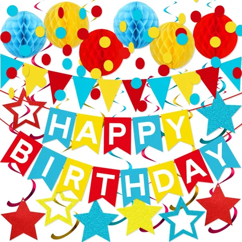 Miniatura 8 de Decoraciones de Fiesta de Cumpleaños en Negro y Rosa - Pancarta de Feliz Cumpleaños, Bolas de Panal, Remolinos de Estrellas, Puntos Circulares