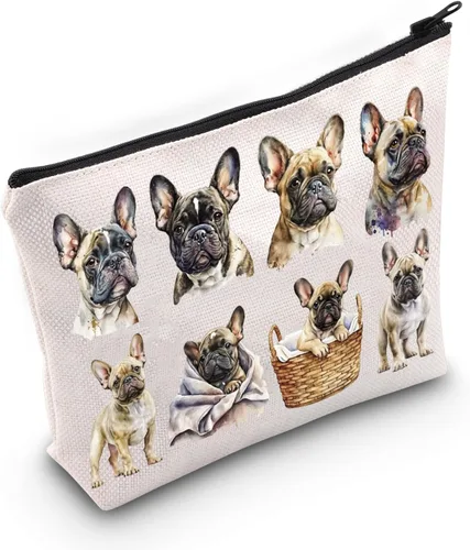 LEVLO Bolsa de maquillaje cosmética Bulldog Francés Regalo Mamá Francés Bulldog Dueño Bolsa de viaje Bolsa de viaje Bulldog Merch, FRENCH BULLDOG,
