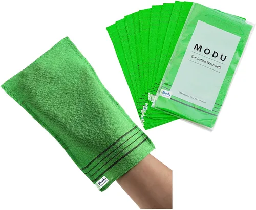 Miniatura 10 de Modu Guantes exfoliantes coreanos grandes, 4 unidades (verde, amarillo, azul cielo, rosa) – Guantes exfoliantes exfoliador corporal toalla italiana