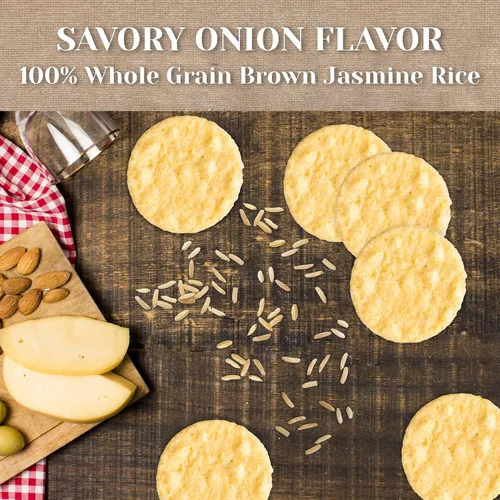 Miniatura 3 de Edward & Sons Snaps de arroz integral de cebolla tostada orgánica, horneado al horno, grano entero, sin gluten, bajo en sodio, bajo en grasa