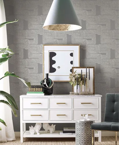 Miniatura 4 de RoomMates RMK12215PL Nikki Chu Papel Tapiz Autoadhesivo Despegar y Pegar Zulu Signature Gris y Plateado Metálico