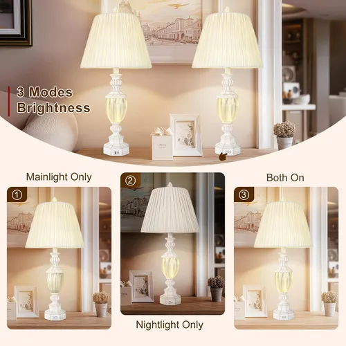 Miniatura 3 de Juego de 2 lámparas de mesa rústicas de 27" con luz nocturna para dormitorio, sala de estar, carga USB, lámpara de mesita de noche de granja