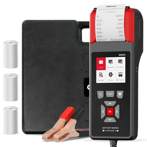 Probador de batería de automóvil con impresora 100-2000 CCA 6V 12V 24V ELMCONFIG BM800 Probador de carga de batería con analizador de sistema de