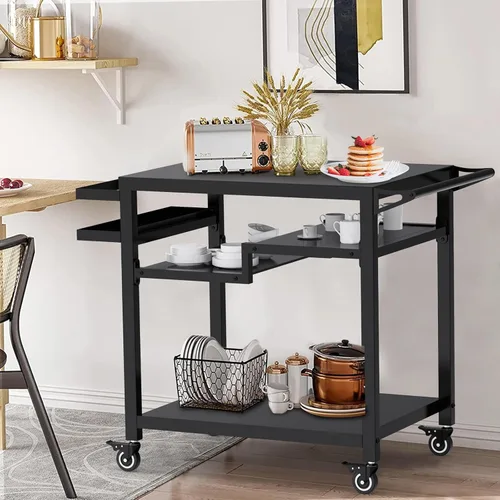 Miniatura 7 de Mesa de carrito de comedor para exteriores movible de 3 estantes de 20 x 32 pulgadas, soporte multifuncional para preparación de alimentos, mesa