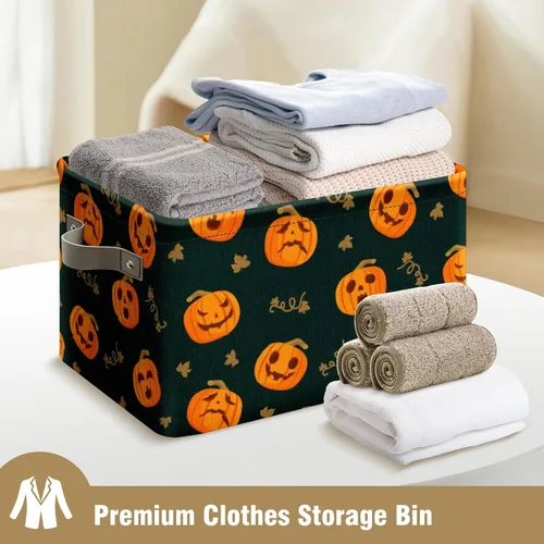 Miniatura 6 de Cesta de almacenamiento espeluznante de Halloween, bolsas de truco o trato, cubo de almacenamiento plegable grande, organizador plegable de 10 x 14