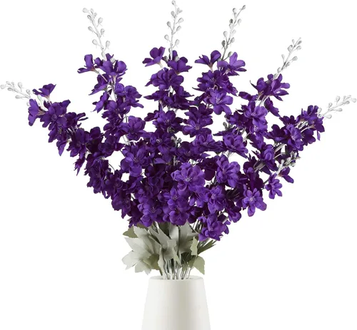 Miniatura 25 de IPOPU 6 PCS Flores Artificiales de Delfínium Flores Artificiales de Espuela de Cordero Flores de Seda de 85 cm de Tallo Largo para Arreglos de Boda