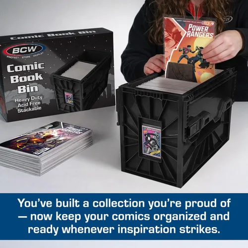 Miniatura 2 de BCW Contenedor corto para cómics, capacidad para 150 cómics, almacenamiento de plástico apilable, organizador sin ácidos, negro, paquete de 2