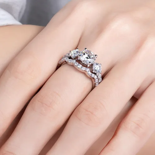 Miniatura 8 de AimiIee Juego de anillos de boda de moissanita, 3.7 CTTW color D, claridad VVS1, redondo, talla brillante, diamante de moissanita S925, anillos
