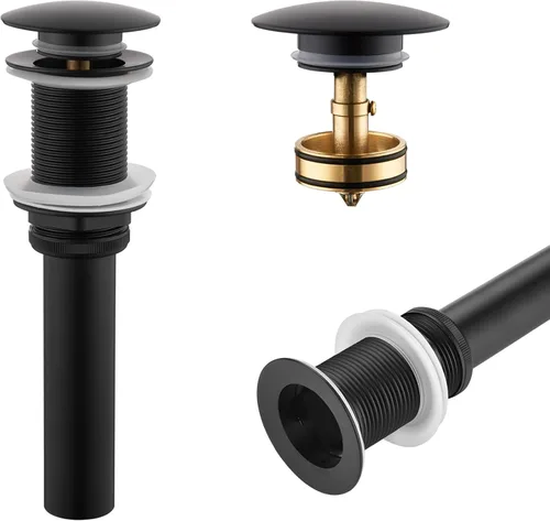 KOKOSIRI C1002BK - Drenaje desplegable para fregadero de baño con cesta coladora, color negro mate con recogedor de pelo desmontable, Mate negro