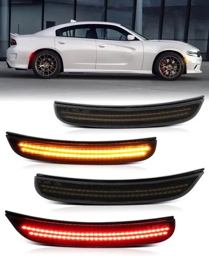 Miniatura 16 de Luces LED azules de marcador lateral para Dodge Charger 2015 2016 2017 2018 2019 2020 2021 2022 2023 2024, lámparas de parachoques delantero