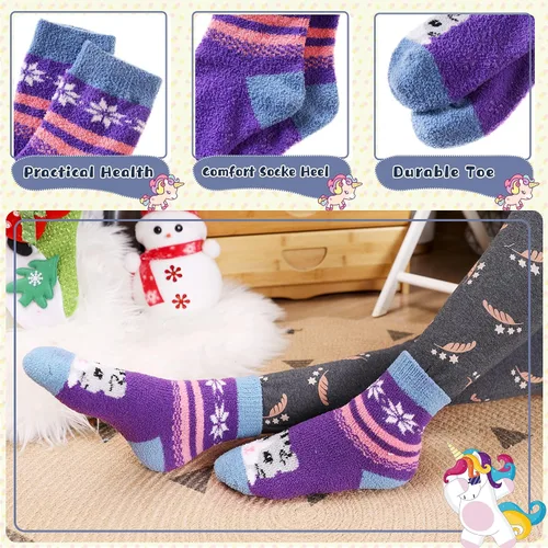 Miniatura 4 de Calcetines peludos para niños y niñas con agarres antideslizantes suaves cálidos acogedores para invierno mullidos para niños y niñas