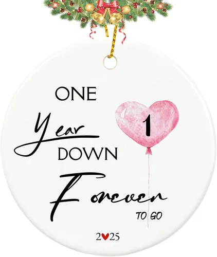 Adorno de 1 año, primer aniversario, regalo para parejas, regalo de aniversario de boda de 1 año, regalos de cerámica de 2.9 pulgadas para adornos