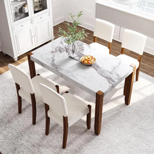 Miniatura 9 de Merax Juego de mesa de comedor de 5 piezas para 4, juego de mesa de cocina de altura de mostrador con una mesa rectangular y 4 sillas acolchadas