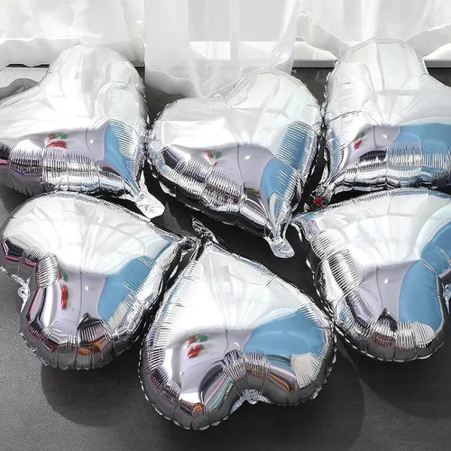 Miniatura 5 de 10 globos de papel de aluminio plateado en forma de corazón de 18 pulgadas, globos de Mylar para baby shower, boda, San Valentín, decoraciones de 18
