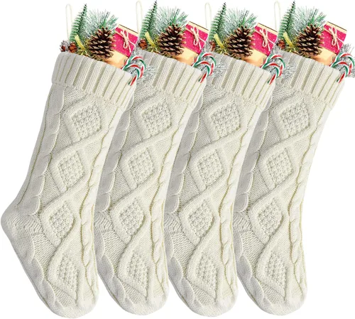 Miniatura 11 de Medias Navideñas a Granel, Medias Navideñas de Punto Trenzado Azul de 18 Pulgadas para Decoración de Fiestas de Navidad, Paquete de 4