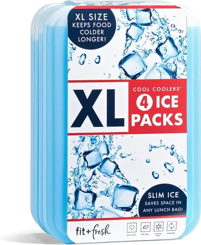 Miniatura 2 de Fit & Fresh Cool Coolers Paquete de 4 paquetes de hielo XL delgados, congelación rápida, ahorro de espacio, bolsas de hielo reutilizables