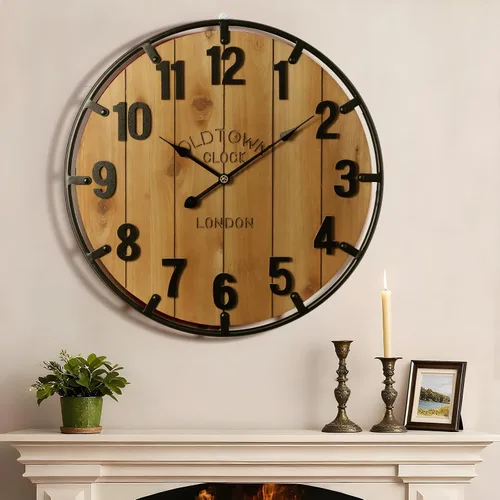 Miniatura 9 de Vantic Farmhouse - Reloj de pared decorativo extra grande de 24 pulgadas con círculo de metal, reloj de pared de madera de gran tamaño con número