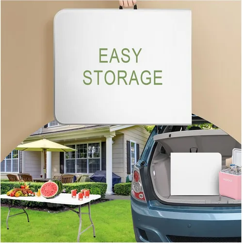 Miniatura 6 de Mesa plegable de plástico de 6 pies, mesa de picnic portátil al aire libre, para campamento, fiesta, boda, picnic, con cerradura, asa, color blanco