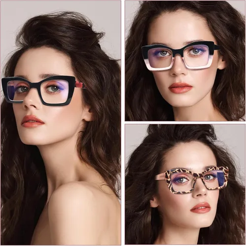 Miniatura 2 de Gafas de lectura para mujer, paquete de 5 unidades, estilo Oprah, bloqueo de luz azul, cuadrados de gran tamaño, para computadora, bisagra de resorte