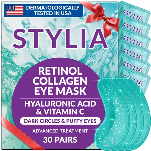 Miniatura 16 de Stylia Parches para usar debajo de los ojos para ojos hinchados y ojeras (20 pares) – Mascarilla de oro de 24 quilates para usar debajo de los ojos