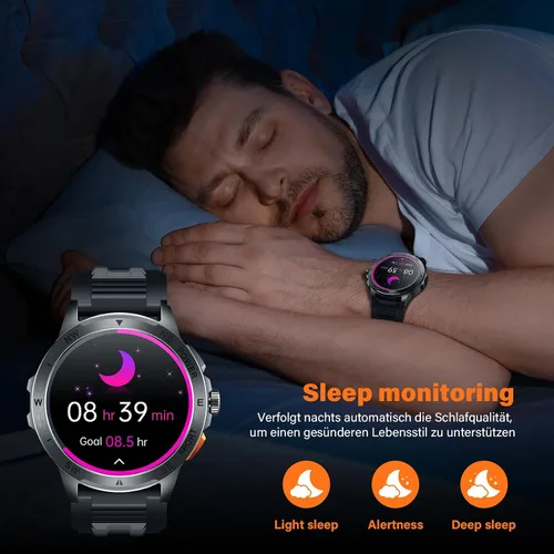 Miniatura 6 de Relojes inteligentes para hombre para responder/hacer llamadas, reloj AMOLED de fitness de 1.43 pulgadas con monitor de presión arterial/frecuencia