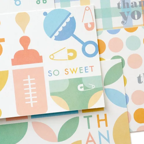 Miniatura 5 de Hallmark Surtido de tarjetas de agradecimiento para bebé, pastel retro (48 tarjetas con sobres)