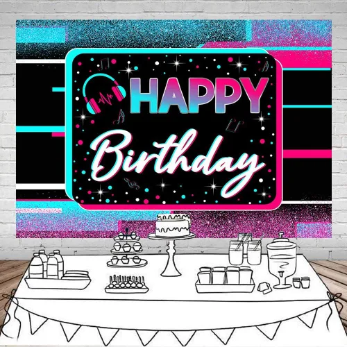 Miniatura 2 de Mocsicka Telón de fondo para fiesta de cumpleaños con temática musical, pancarta para fiestas de baile musical, suministros para fiestas temáticas