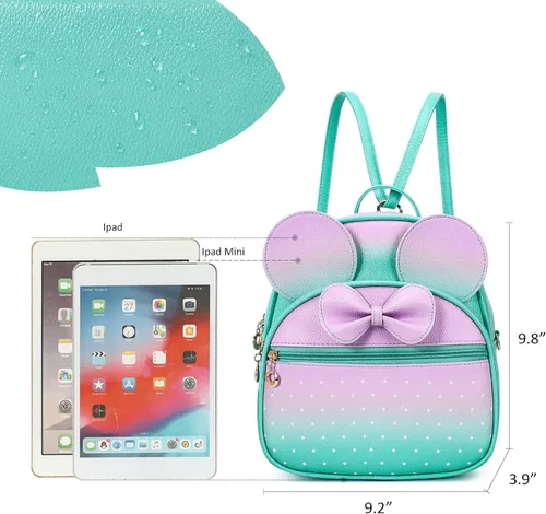 Miniatura 2 de KL928 Mini mochila para niñas con lazo y lunares, bolsa de hombro convertible para mujer