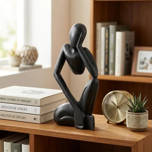 Miniatura 4 de G6 Collection Estatua abstracta de madera de 12 pulgadas hecha a mano para pensar, hombre pensante, arte moderno, decorativo, único, decoración