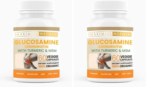 Condroitina de glucosamina con cúrcuma y MSM para articulaciones saludables, 60 cápsulas vegetales (paquete de 2)
