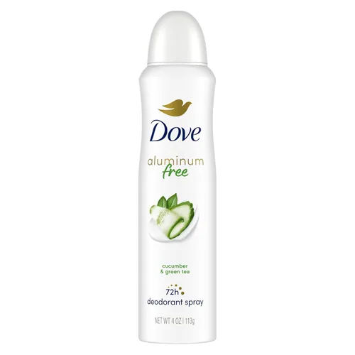 Miniatura 10 de Dove Desodorante en aerosol sin aluminio para mujeres, 3 unidades de pepino y té verde, protección contra olores de 72 horas, 4 onzas