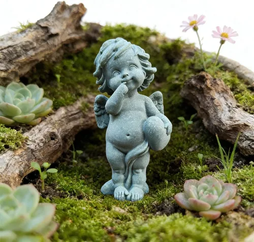 Miniatura 7 de livelyfish Estatua de ángel guardián, pequeña figura de querubín rezando, alas de arenisca, escultura de ángel para acuario, hogar, decoración