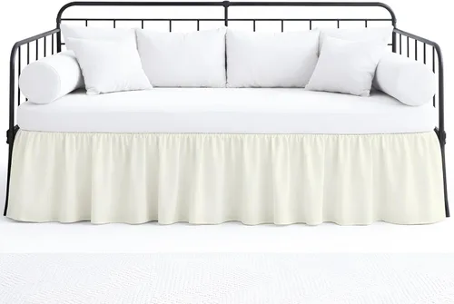 Miniatura 9 de Falda de cama con volantes con esquinas divididas para camas de día, cobertura de tres lados, fácil ajuste, fabricada con microfibra cepillada
