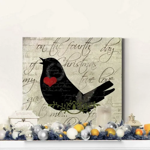 Miniatura 5 de Renditions Gallery Arte de pared de Doce días de Navidad, cuatro pájaros cantores, bonita obra de arte de invierno, decoración de canción navideña